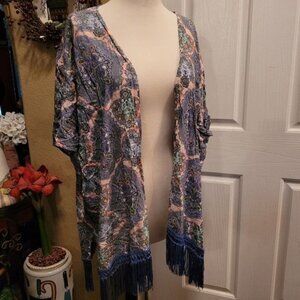Victoria's Secret Kimono Duster Top Pink Purple Paisley Tassels Spring S…